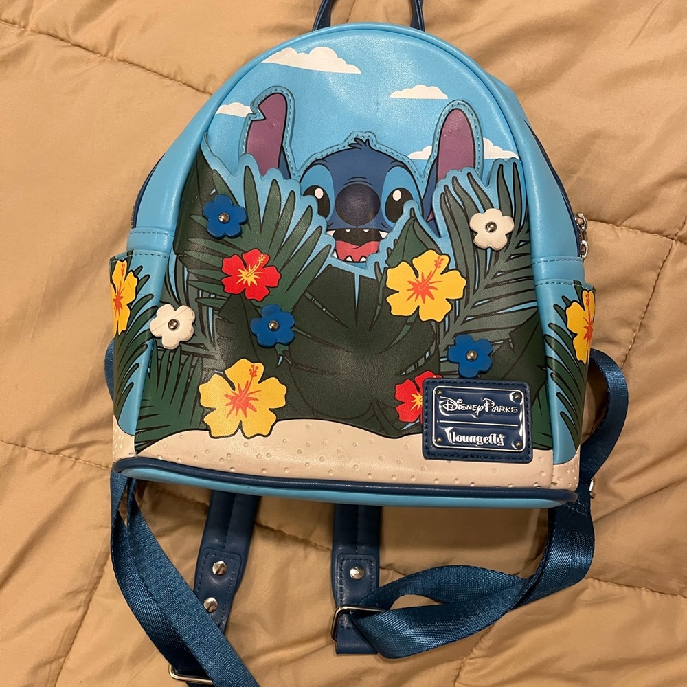 Loungefly Disney Stitch Floral Backpack - Blue and Yellow